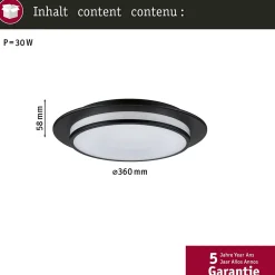 Plafonnier LED 3-Step-Dim Egron 2700K 750lm 230V 16W gradable Noir mat