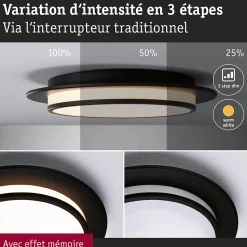 Plafonnier LED 3-Step-Dim Egron 2700K 750lm 230V 16W gradable Noir mat