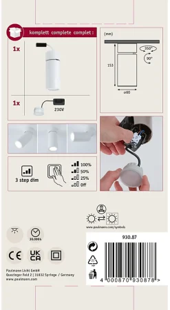Plafonnier LED 3-Step-Dim Turnal Coin 2700K 470lm 230V 6W gradable Blanc dépoli