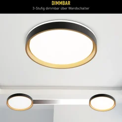 Plafonnier LED TUNIS 39 cm metal plastique noir-or style moderne dimmable memoire hauteur 7,5 cm