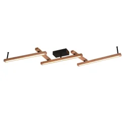 Plafonnier LED 36W, 4200 Lm, Bois naturel, Noir mat, Commande à distance - Trio - Bellari