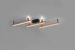 Plafonnier LED 36W, 4200 Lm, Bois naturel, Noir mat, Commande à distance - Trio - Bellari