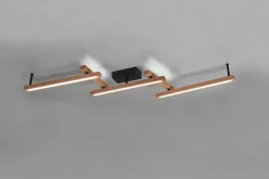 Plafonnier LED 36W, 4200 Lm, Bois naturel, Noir mat, Commande à distance - Trio - Bellari