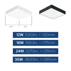 Plafonnier LED 12W 1050 lm 3CCT 12x12 cm IP20 carré noir CATALINA/S HOROZ