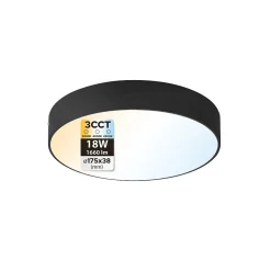 Plafonnier LED 18W 1660 lm 3CCT 17,5 cm IP20 rond noir CATALINA HOROZ