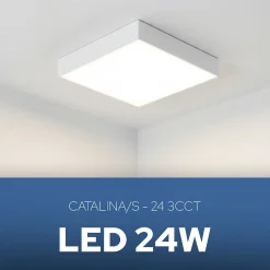 Plafonnier LED 24W 2270 lm 3CCT 21,5x21,5 cm IP20 carré blanc CATALINA/S HOROZ