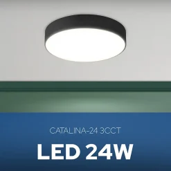 Plafonnier LED 24W 2270 lm 3CCT 21,5 cm IP20 rond noir CATALINA HOROZ