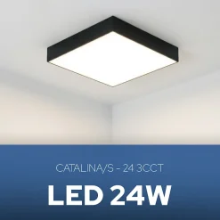 Plafonnier LED 24W 2270 lm 3CCT 21,5x21,5 cm IP20 carré noir CATALINA/S HOROZ