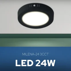 Plafonnier LED 24W 2270 lm 3CCT 22 cm IP20 rond noir MILENA HOROZ