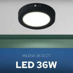 Plafonnier LED 36W 3600 lm 3CCT 29 cm IP20 rond noir MILENA HOROZ