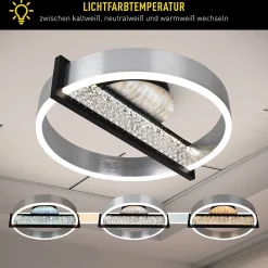 Plafonnier LED YVARIS 53.2x50x13.7cm metal plastique aluminium moderne dimmable veilleuse telecommande LEDs integrees