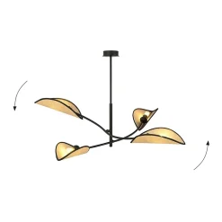 Plafonnier LOTUS 4 BLACK/RATTAN, Emibig Lighting, Fabriqué en EU