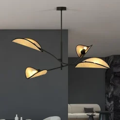 Plafonnier LOTUS 4 BLACK/RATTAN, Emibig Lighting, Fabriqué en EU