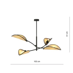 Plafonnier LOTUS 4 BLACK/RATTAN, Emibig Lighting, Fabriqué en EU