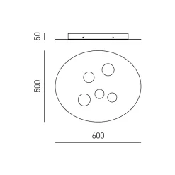 Plafonnier Luna en métal gris tourterelle 60x50cm, 5 lumières GX53 max 5x8W, design rond moderne, ampoules non fournies