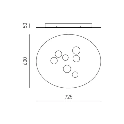 Plafonnier Luna en métal gris tourterelle 72,5x60cm, 7 lumières GX53 max 7x8W, design rond moderne, ampoules non fournies