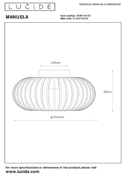 Plafonnier MANUELA en métal avec 1xE27 - Blanc - Lucide