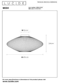Plafonnier MESH en métal avec 1xE27 - Or Mat / Laiton - Lucide