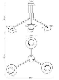 Plafonnier MIZU 3 BL, Emibig Lighting, Fabriqué en EU