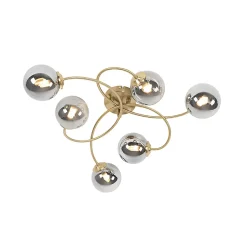 Plafonnier moderne doré 6 lumières avec verre fumé - Athènes