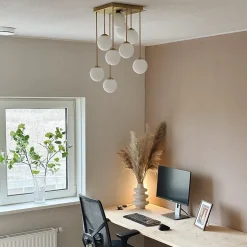 Plafonnier moderne doré avec verre opale 9 lumières - Athènes