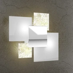 Plafonnier moderne 1088/45-FO Verre Blanc et Feuille d'Or 4xG9