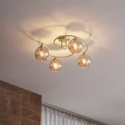 Plafonnier moderne laiton avec verre ambré 4 lumières - Alanis