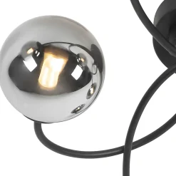 Plafonnier moderne noir 6 lumières avec verre fumé - Athènes