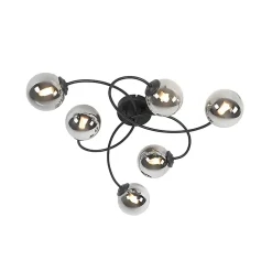 Plafonnier moderne noir 6 lumières avec verre fumé - Athènes