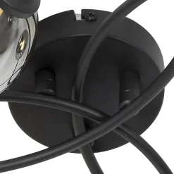 Plafonnier moderne noir 6 lumières avec verre fumé - Athènes