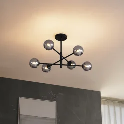 Plafonnier moderne noir avec verre fumé 6 lumières - Ryan