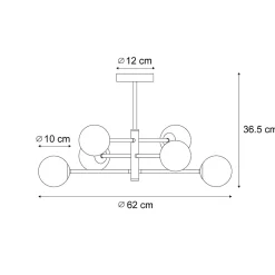 Plafonnier moderne noir avec verre fumé 6 lumières - Ryan