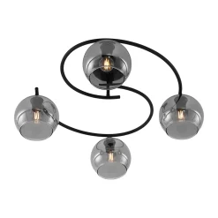 Plafonnier moderne noir avec verre fumé 4 lumières - Alanis