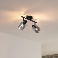 Plafonnier moderne noir avec verre fumé rond 2 lumières - Cilin