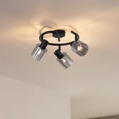 Plafonnier moderne noir avec verre fumé spiralé 3 lumières - Cilin