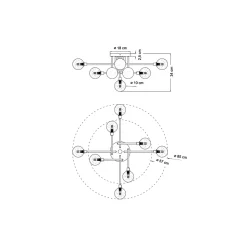 Plafonnier moderne noir et doré 9 boules en verre ambré - Merano