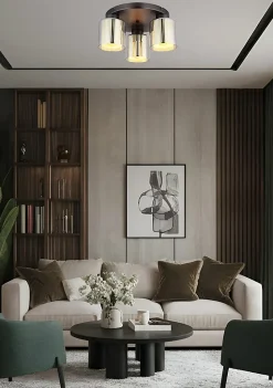 Plafonnier métal noir chromé/gunmetal, 3x E27 FELICIA