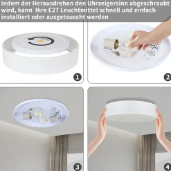 Plafonnier NETTLIFE abat-jour en tissu rond 38CM E27 lampe de plafond de chambre moderne