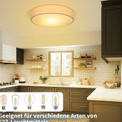 Plafonnier NETTLIFE abat-jour en tissu rond 38CM E27 lampe de plafond de chambre moderne