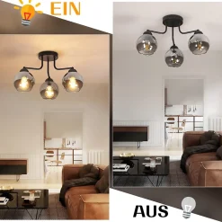 Plafonnier NETTLIFE en verre noir : lampe de cuisine vintage, lampe de couloir industrielle à 3 lampes E27