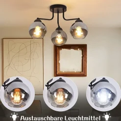 Plafonnier NETTLIFE en verre noir : lampe de cuisine vintage, lampe de couloir industrielle à 3 lampes E27