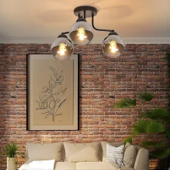 Plafonnier NETTLIFE en verre noir : lampe de cuisine vintage, lampe de couloir industrielle à 3 lampes E27