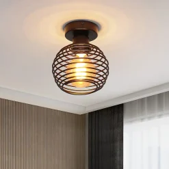 Plafonnier NETTLIFE noir rétro E27 max. 40 W, idéal pour un couloir ou une cage d'escalier