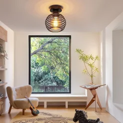 Plafonnier NETTLIFE noir rétro E27 max. 40 W, idéal pour un couloir ou une cage d'escalier