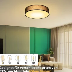 Plafonnier NETTLIFE rond en tissu 38 cm, E27, lampe de plafond moderne pour chambre à coucher