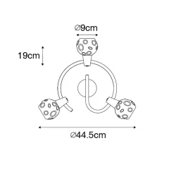 Plafonnier noir 44,5 cm avec verre fumé 3 lumières - Vidro