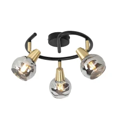 Plafonnier noir 44,5 cm avec verre fumé 3 lumières - Vidro