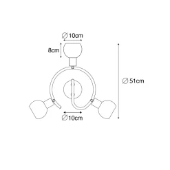 Plafonnier noir 44,5 cm avec verre fumé et bois 3 lumières - Vidro