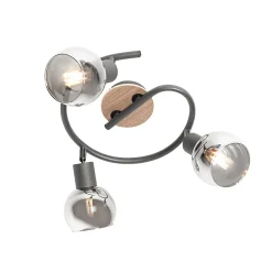 Plafonnier noir 44,5 cm avec verre fumé et bois 3 lumières - Vidro