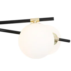 Plafonnier noir avec or et verre opale 6 lumières - Lynn